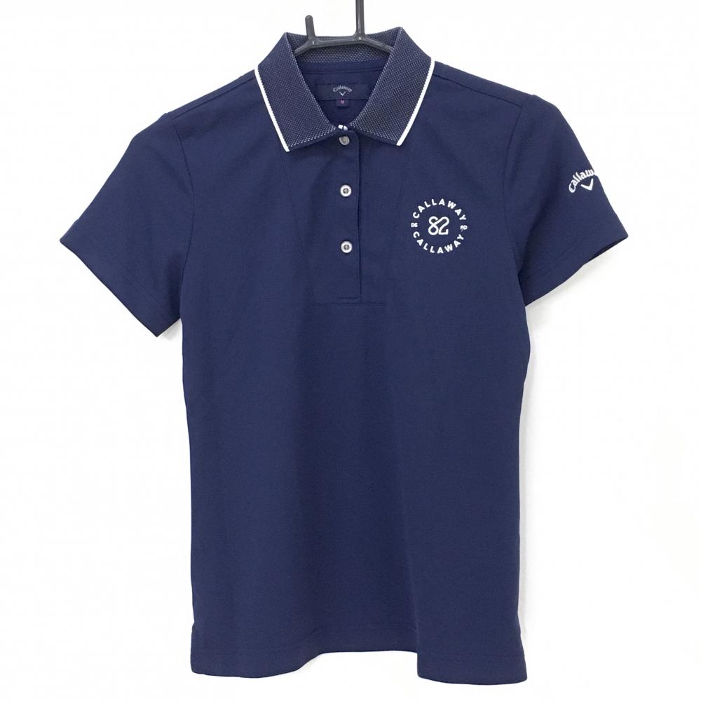 【美品】キャロウェイ 半袖ポロシャツ ネイビー×白 ロゴ刺しゅう レディース M ゴルフウェア Callaway
