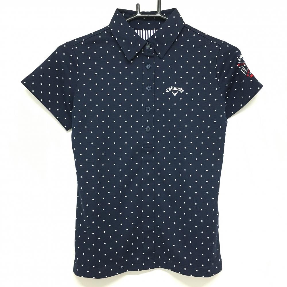 【超美品】キャロウェイ 半袖ポロシャツ ネイビー×白 ドット レディース S ゴルフウェア Callaway