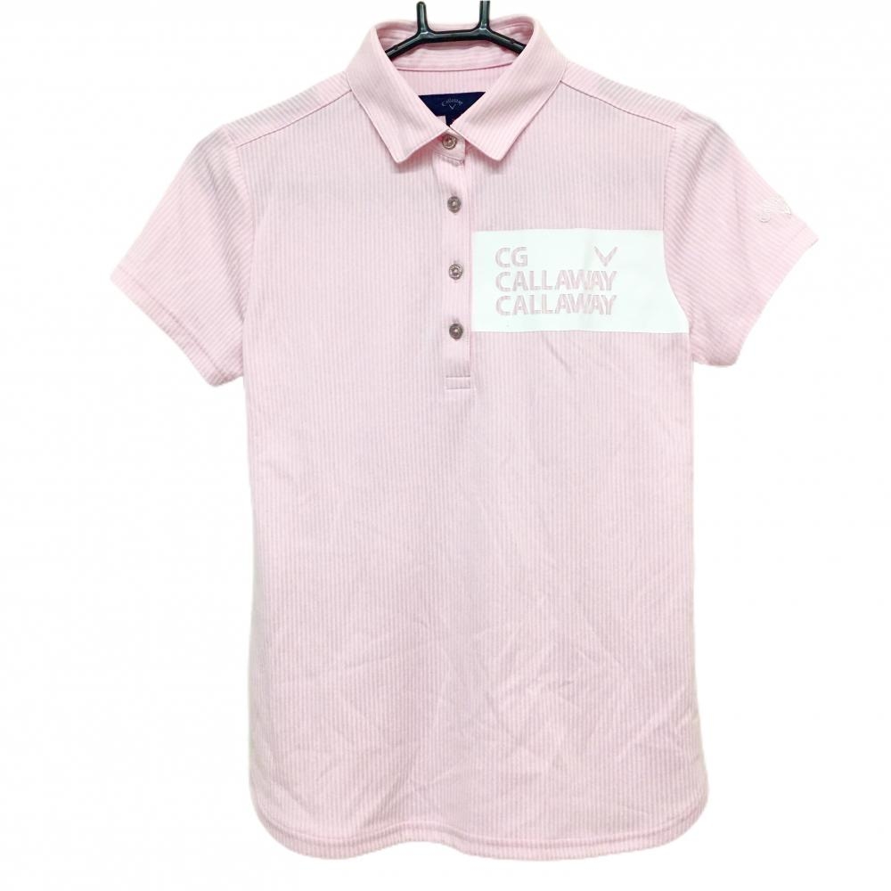 【超美品】キャロウェイ 半袖ポロシャツ ピンク×白 ストライプ  レディース S ゴルフウェア 2024年モデル Callaway