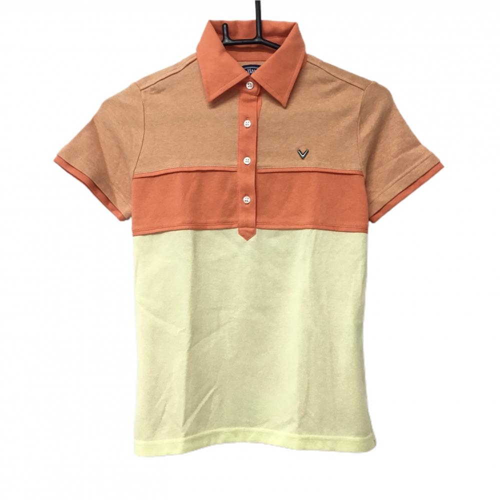 【美品】キャロウェイ 半袖ポロシャツ オレンジ×イエロー バイカラー 韓国モデル レディース S ゴルフウェア Callaway