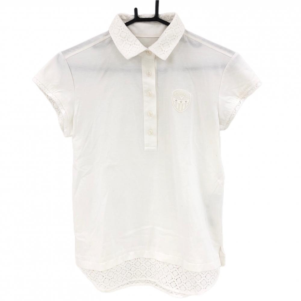 キャロウェイ 半袖ポロシャツ 白 一部レース ロゴワッペン ラインストーン レディース M ゴルフウェア Callaway