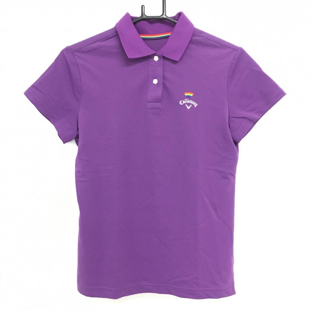 【超美品】キャロウェイ 半袖ポロシャツ パープル レインボー刺しゅう サボテン レディース L ゴルフウェア Callaway