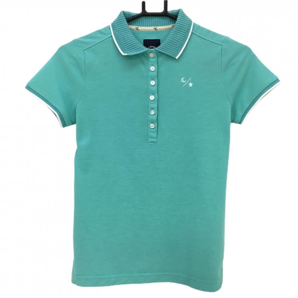 キャロウェイ 半袖ポロシャツ ブルーグリーン 襟ニット レディース S ゴルフウェア Callaway