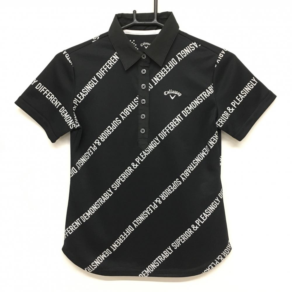 キャロウェイ 半袖ポロシャツ 黒×白 斜め英字ライン  レディース S ゴルフウェア Callaway