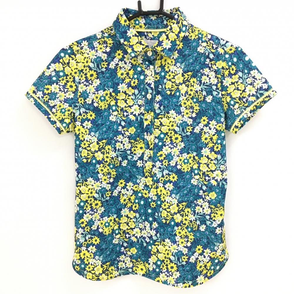 【超美品】キャロウェイ 半袖ポロシャツ ネイビー×イエロー 花柄 レディース S ゴルフウェア Callaway