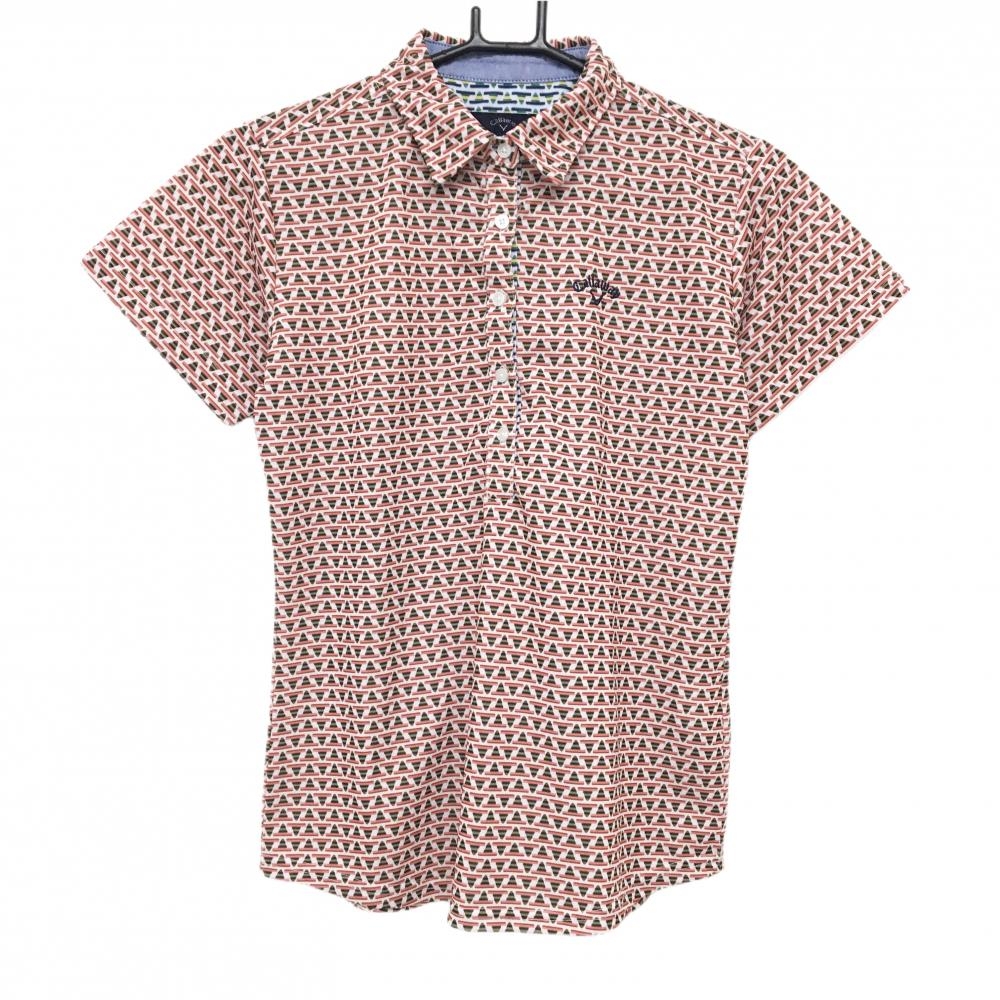 【超美品】キャロウェイ 半袖ポロシャツ 白×ピンク ソンブレロ柄 ロゴ刺しゅう レディース M ゴルフウェア Callaway