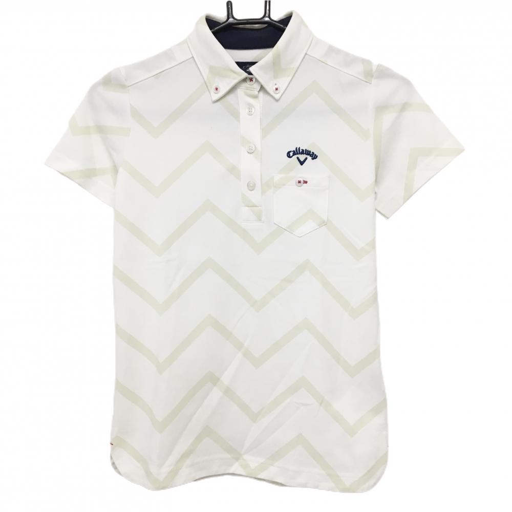 キャロウェイ 半袖ポロシャツ 白×ライトグリーン系 総柄 ボタンダウン レディース S ゴルフウェア Callaway