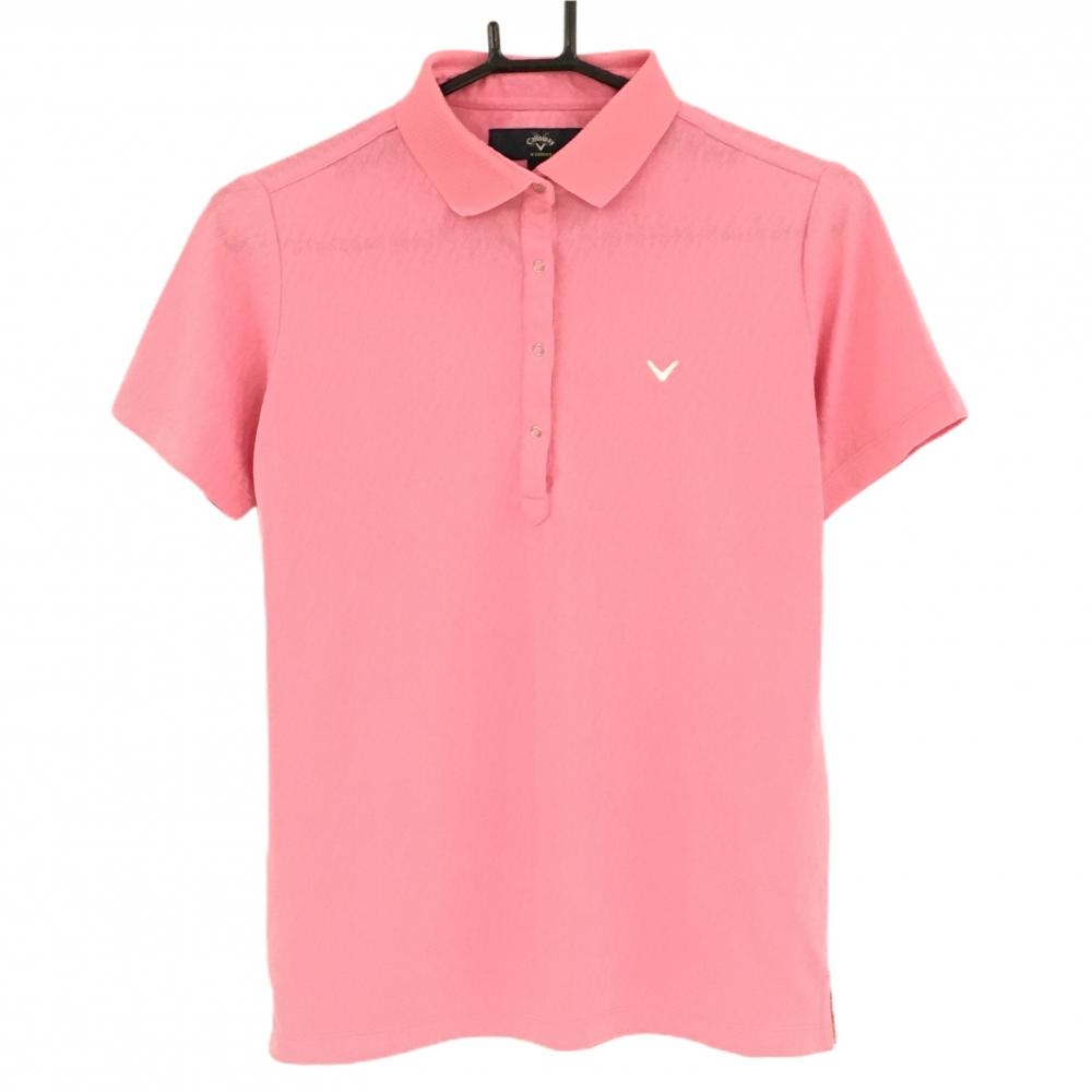 キャロウェイ 半袖ポロシャツ ピンク 織生地 ロゴ刺しゅう レディース L ゴルフウェア Callaway