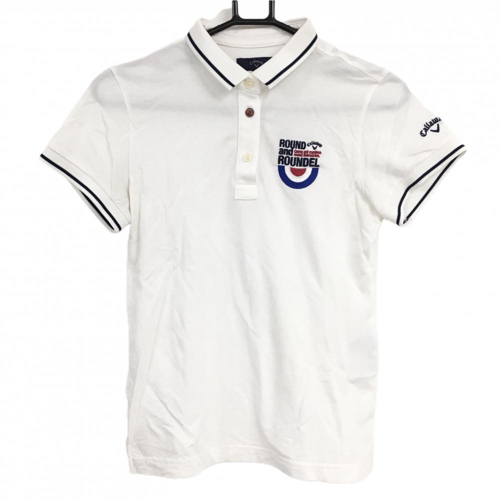 キャロウェイ 半袖ポロシャツ 白×黒 袖口ライン レディース M ゴルフウェア Callaway