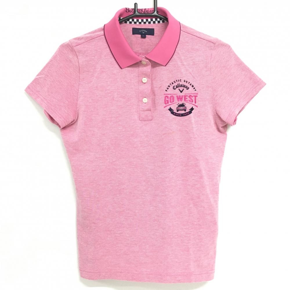 キャロウェイ 半袖ポロシャツ 杢ピンク×ネイビー 襟英字 レディース LL ゴルフウェア Callaway