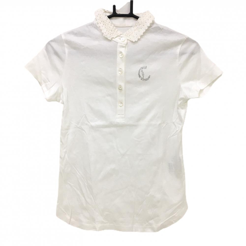 キャロウェイ 半袖ポロシャツ 白 襟レース ラインストーン レディース S ゴルフウェア Callaway