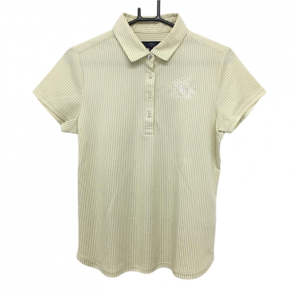 【美品】キャロウェイ 半袖ポロシャツ ベージュ×白 ストライプ レディース L ゴルフウェア 2023年モデル Callaway