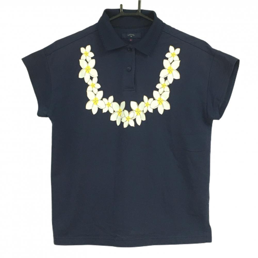 キャロウェイ 半袖ポロシャツ ネイビー×白 花  レディース M ゴルフウェア Callaway