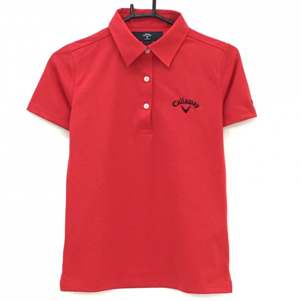 【超美品】キャロウェイ 半袖ポロシャツ レッド 総柄地模様 ロゴ黒 レディース M ゴルフウェア Callaway