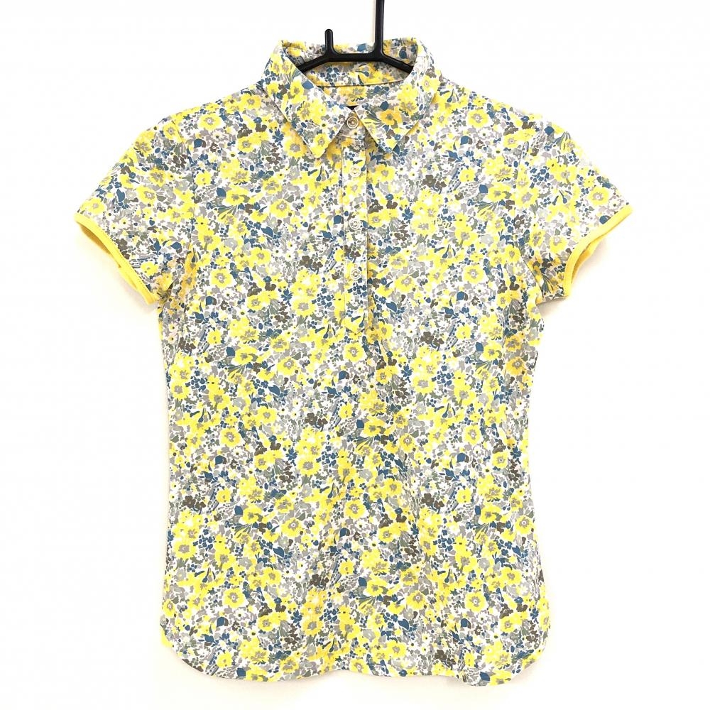 【超美品】キャロウェイ 半袖ポロシャツ イエロー×ブルー 花柄  レディース S ゴルフウェア Callaway