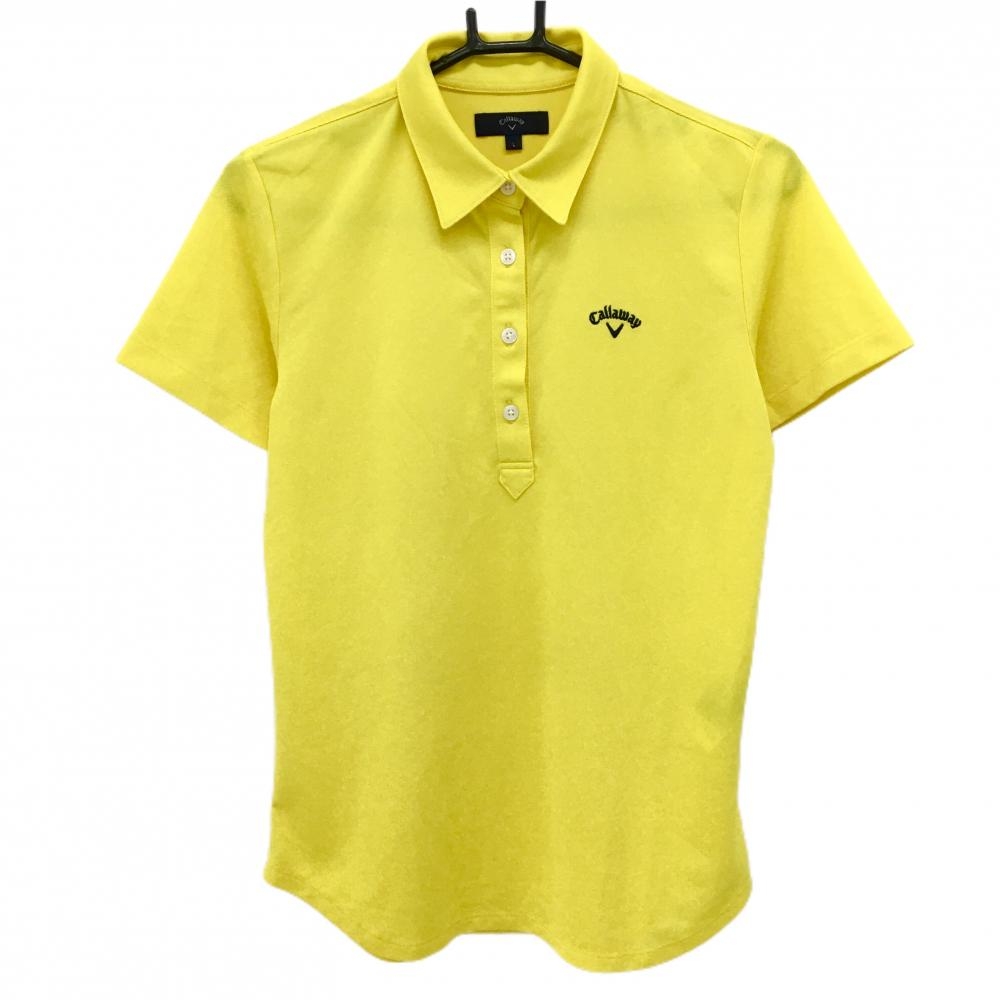 【美品】キャロウェイ 半袖ポロシャツ イエロー ロゴネイビー レディース L ゴルフウェア Callaway