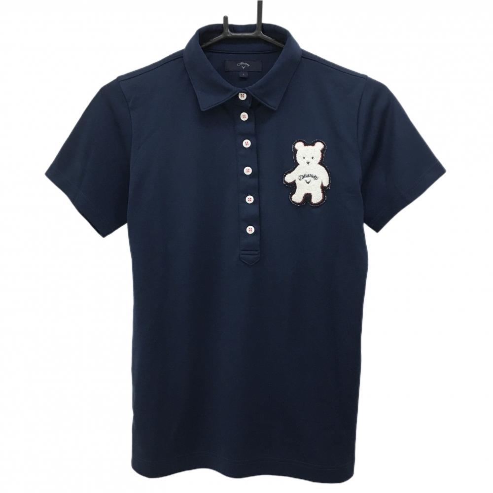 【美品】キャロウェイ 半袖ポロシャツ ネイビー ベアワッペン  レディース L ゴルフウェア Callaway
