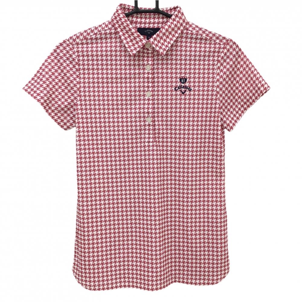 【超美品】キャロウェイ 半袖ポロシャツ 白×レッド 千鳥格子 レディース M ゴルフウェア Callaway