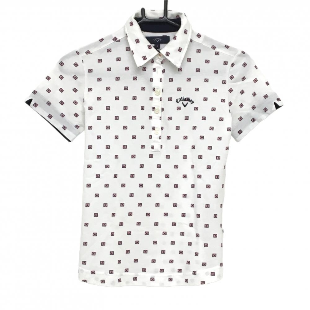 キャロウェイ 半袖ポロシャツ 白×レッド 総柄  レディース S ゴルフウェア Callaway