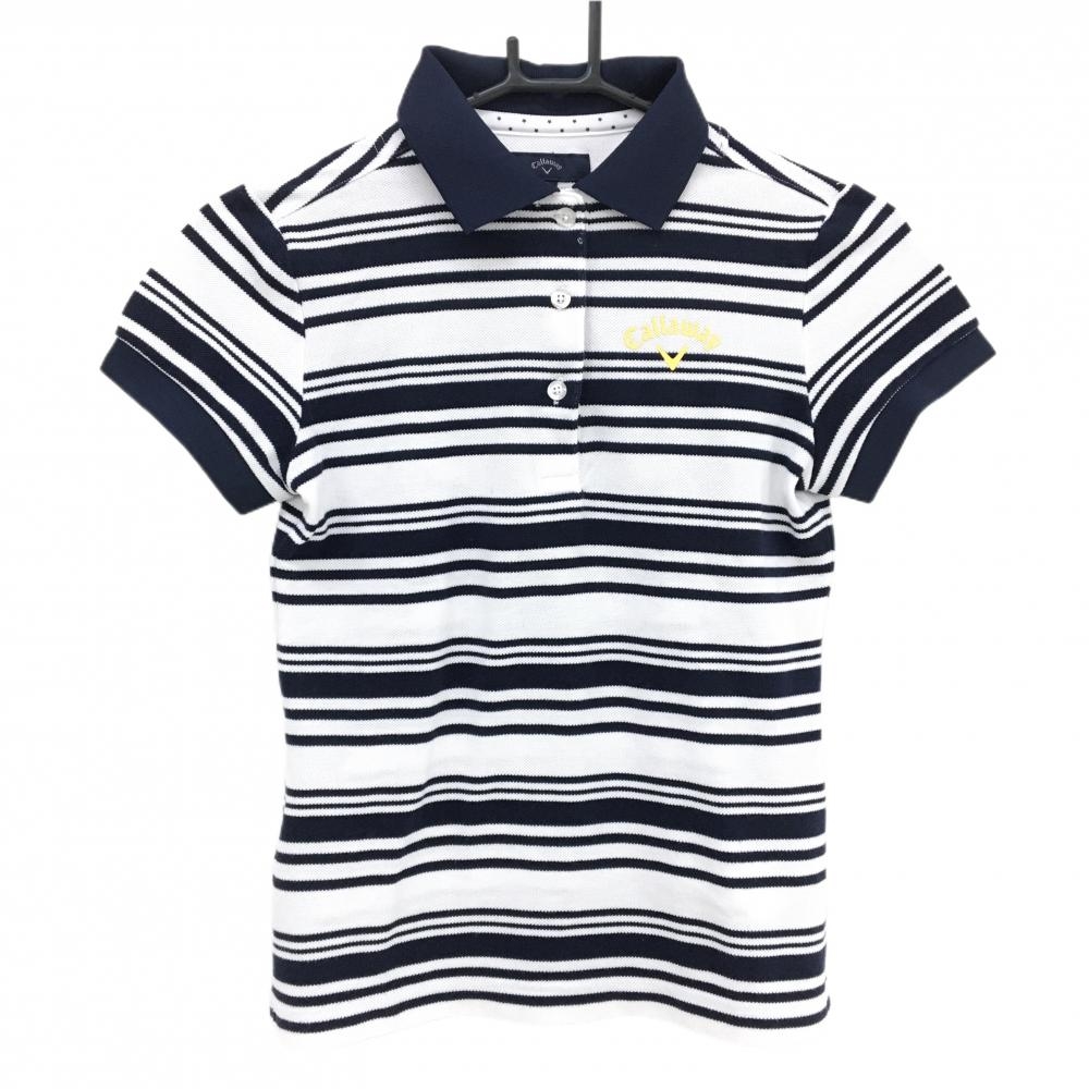 【美品】キャロウェイ 半袖ポロシャツ 白×ネイビー ボーダー レディース S ゴルフウェア Callaway