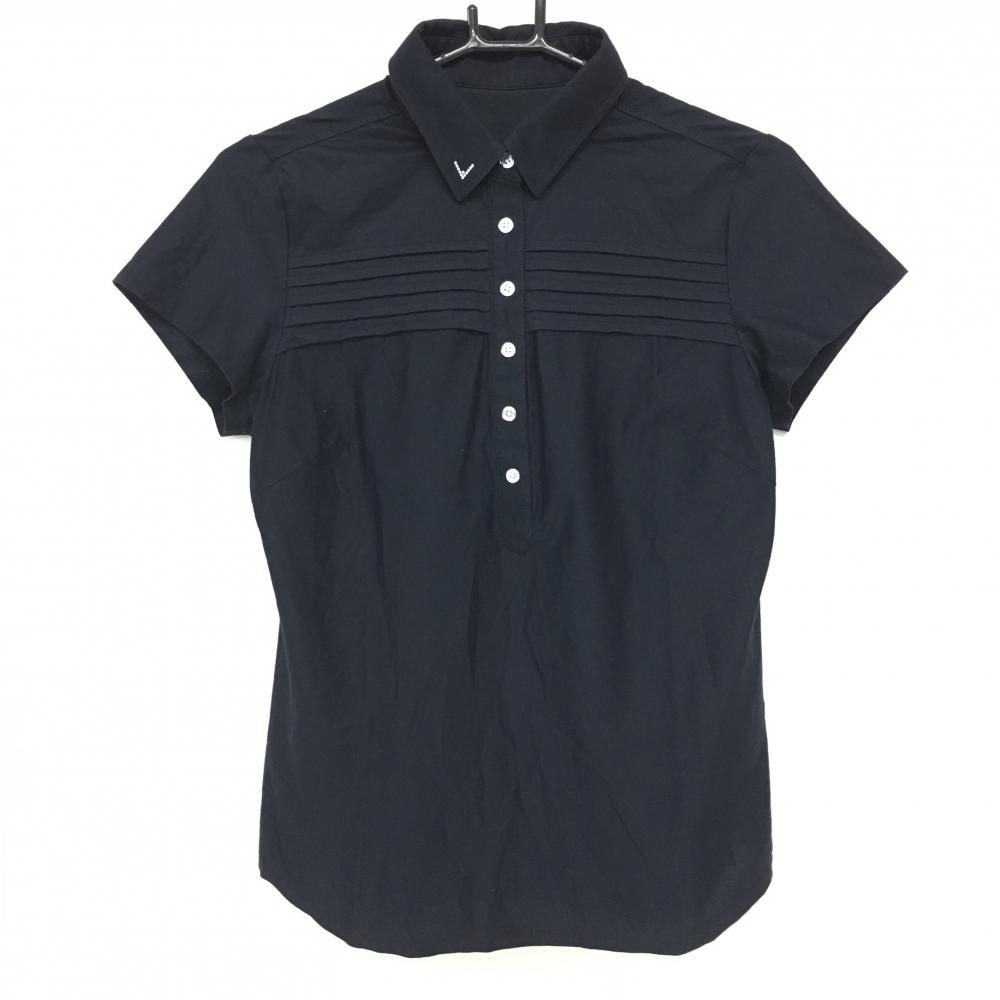 キャロウェイ 半袖ポロシャツ ダークネイビー 襟ラインスローンロゴ レディース L ゴルフウェア Callaway