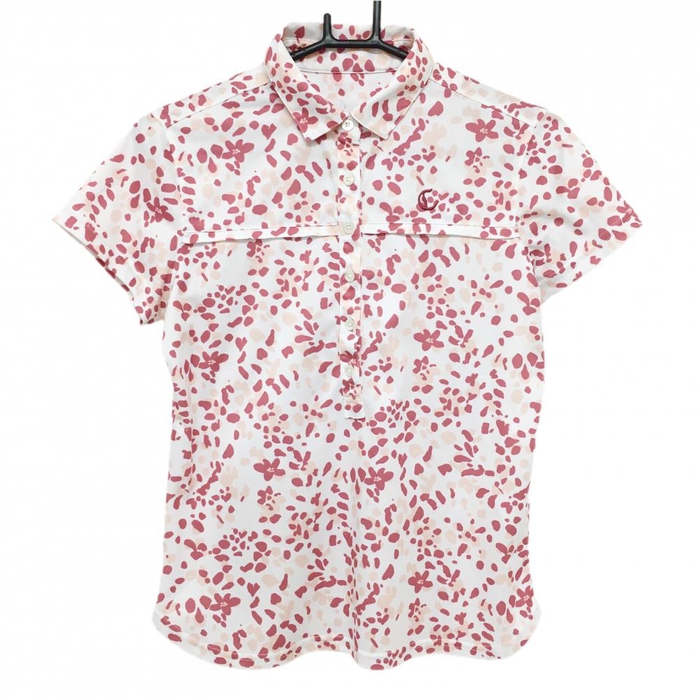 【超美品】キャロウェイ 半袖ポロシャツ 白×ピンク 総柄 花 レディース M ゴルフウェア Callaway