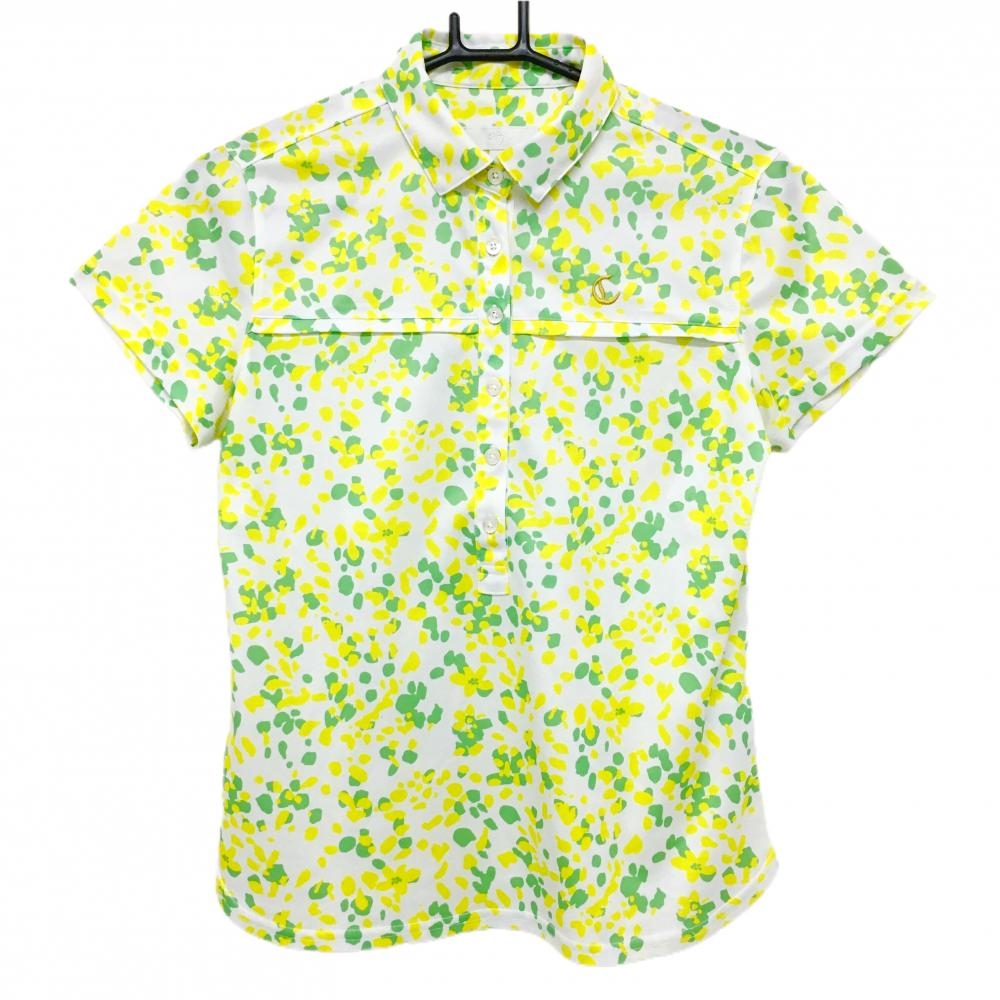 【超美品】キャロウェイ 半袖ポロシャツ 白×イエロー 総柄 花 レディース M ゴルフウェア Callaway