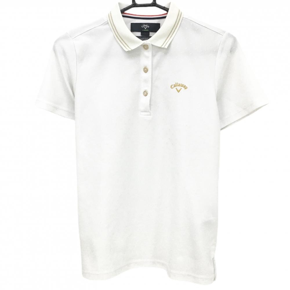 キャロウェイ 半袖ポロシャツ 白 ロゴ総柄 襟ゴールドライン レディース L ゴルフウェア Callaway