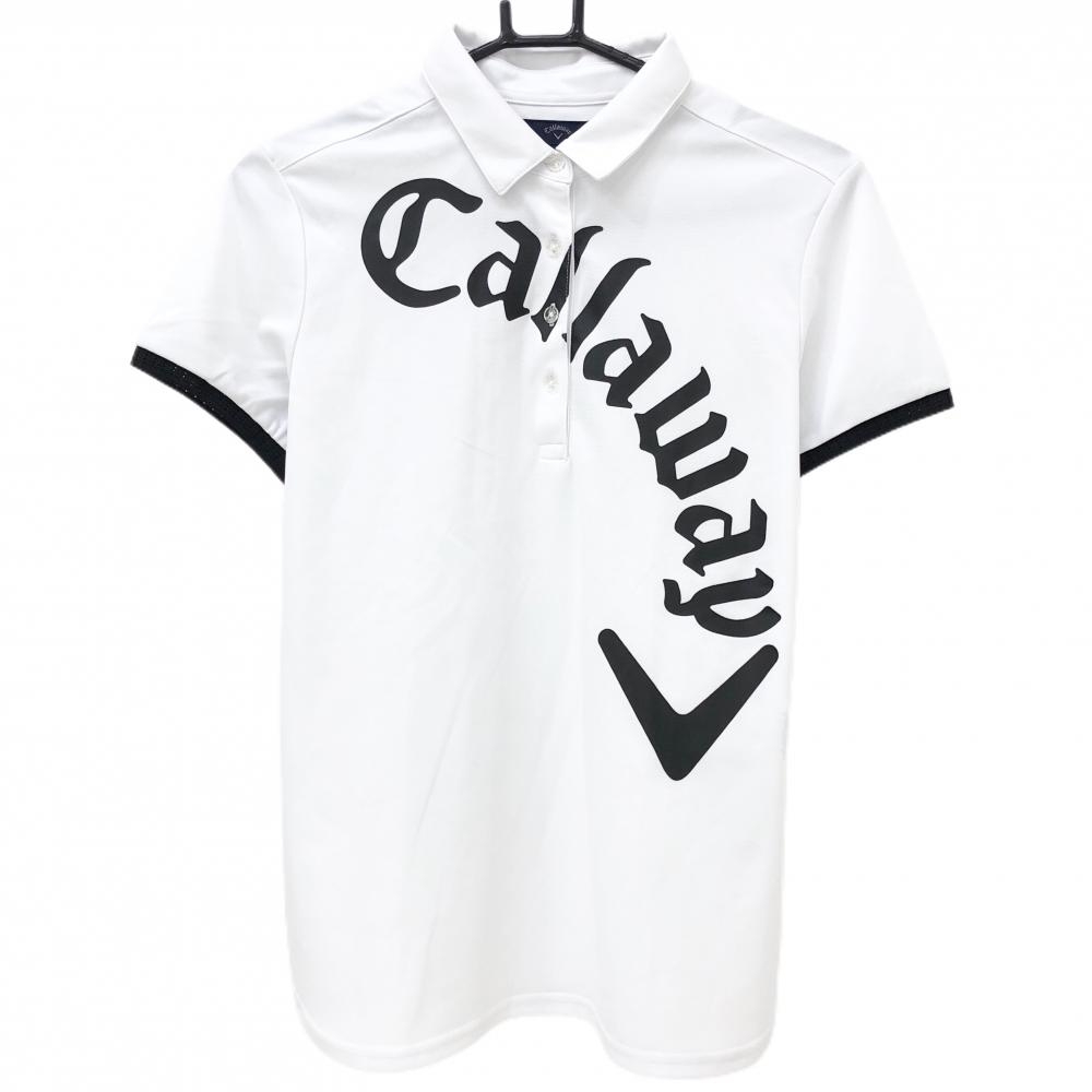 【超美品】キャロウェイ 半袖ポロシャツ 白×黒 ビッグロゴプリント レディース LL ゴルフウェア Callaway