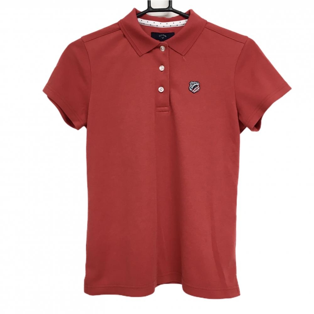 【美品】キャロウェイ 半袖ポロシャツ レッド ロゴワッペン レディース L ゴルフウェア Callaway