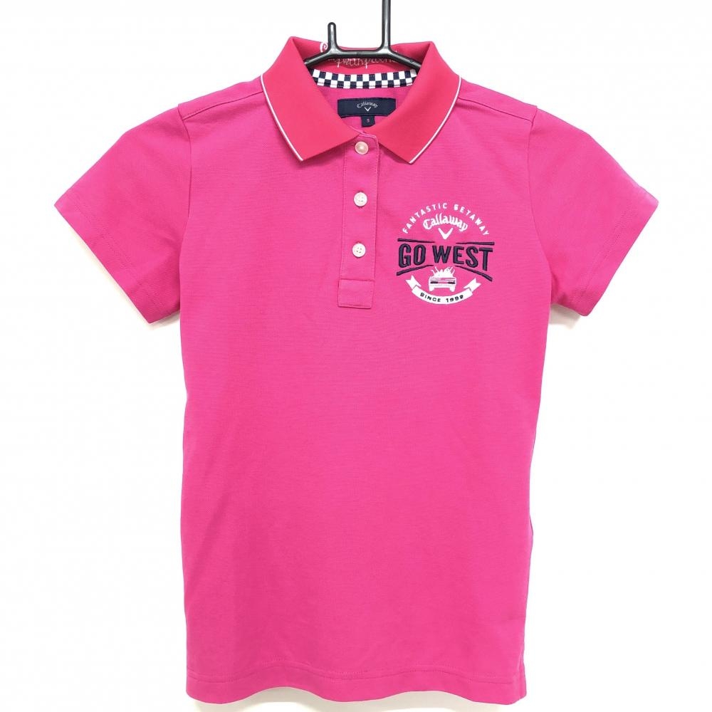【美品】キャロウェイ 半袖ポロシャツ ピンク ロゴ刺しゅう  レディース S ゴルフウェア Callaway