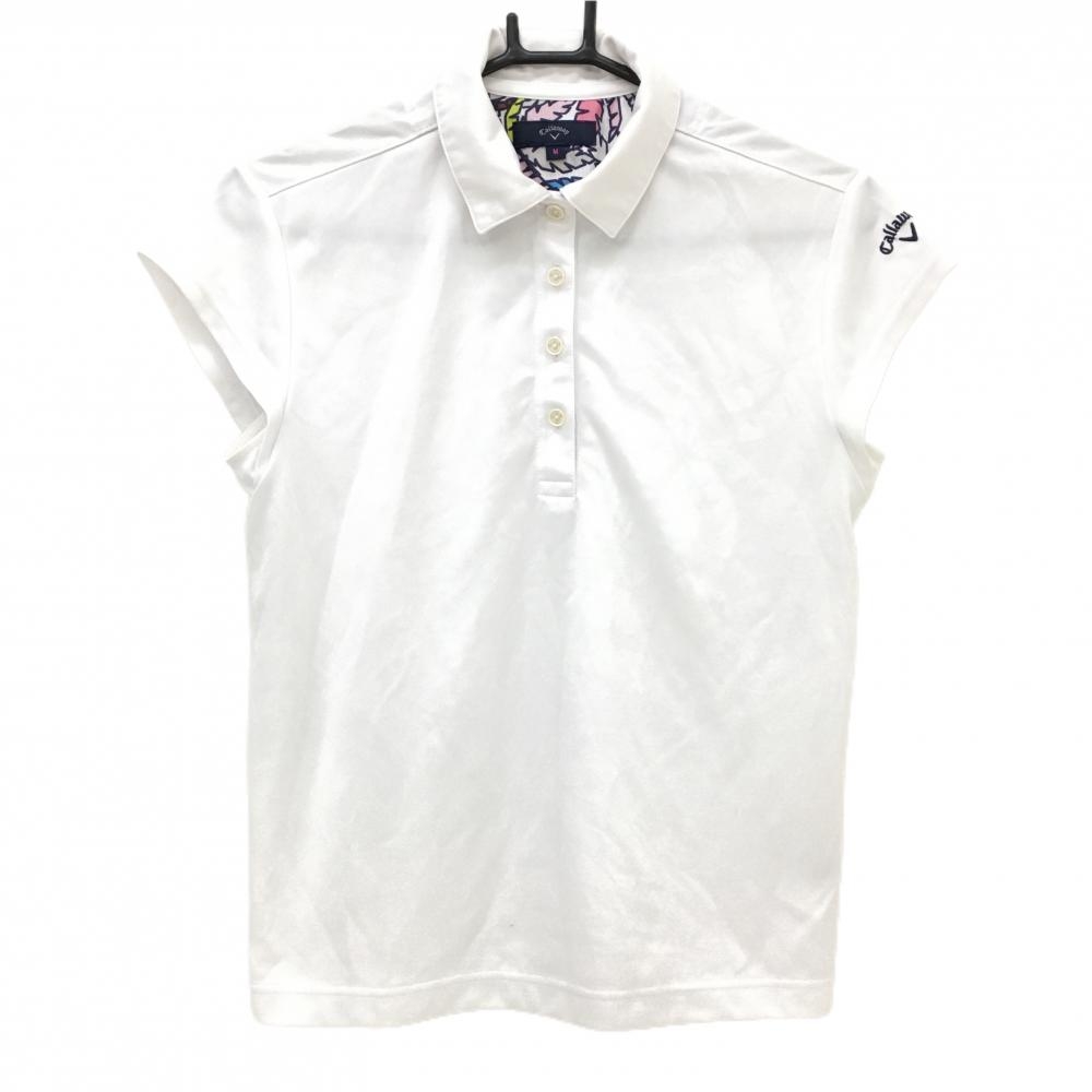 キャロウェイ 半袖ポロシャツ 白 ヤシの木総柄 ロゴ刺しゅう  レディース M ゴルフウェア Callaway