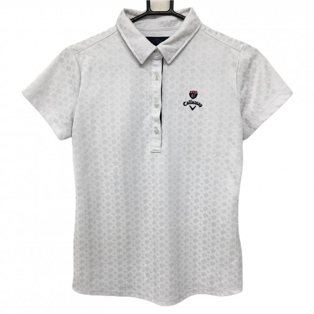 キャロウェイ 半袖ポロシャツ 白×ネイビー 花地模様 ロゴ刺しゅう  レディース M ゴルフウェア Callaway
