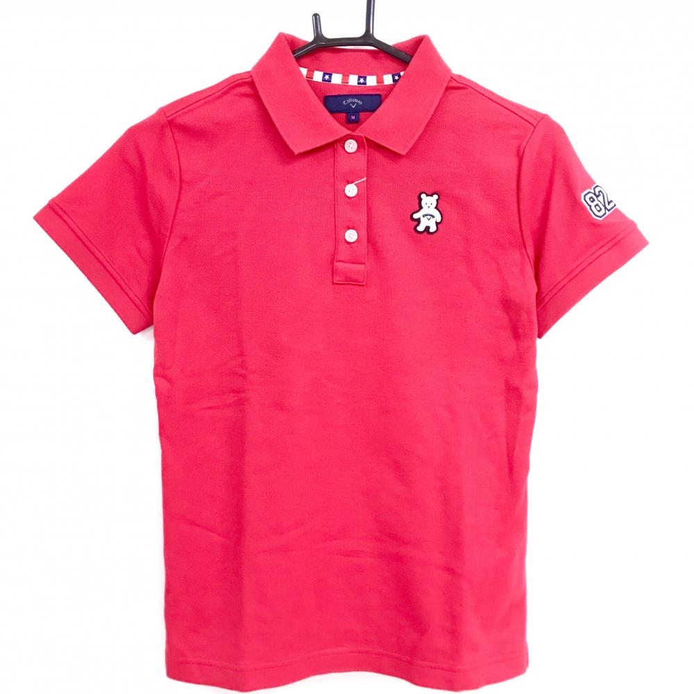 【新品】キャロウェイ 半袖ポロシャツ レッド ワッペン レディース M ゴルフウェア Callaway