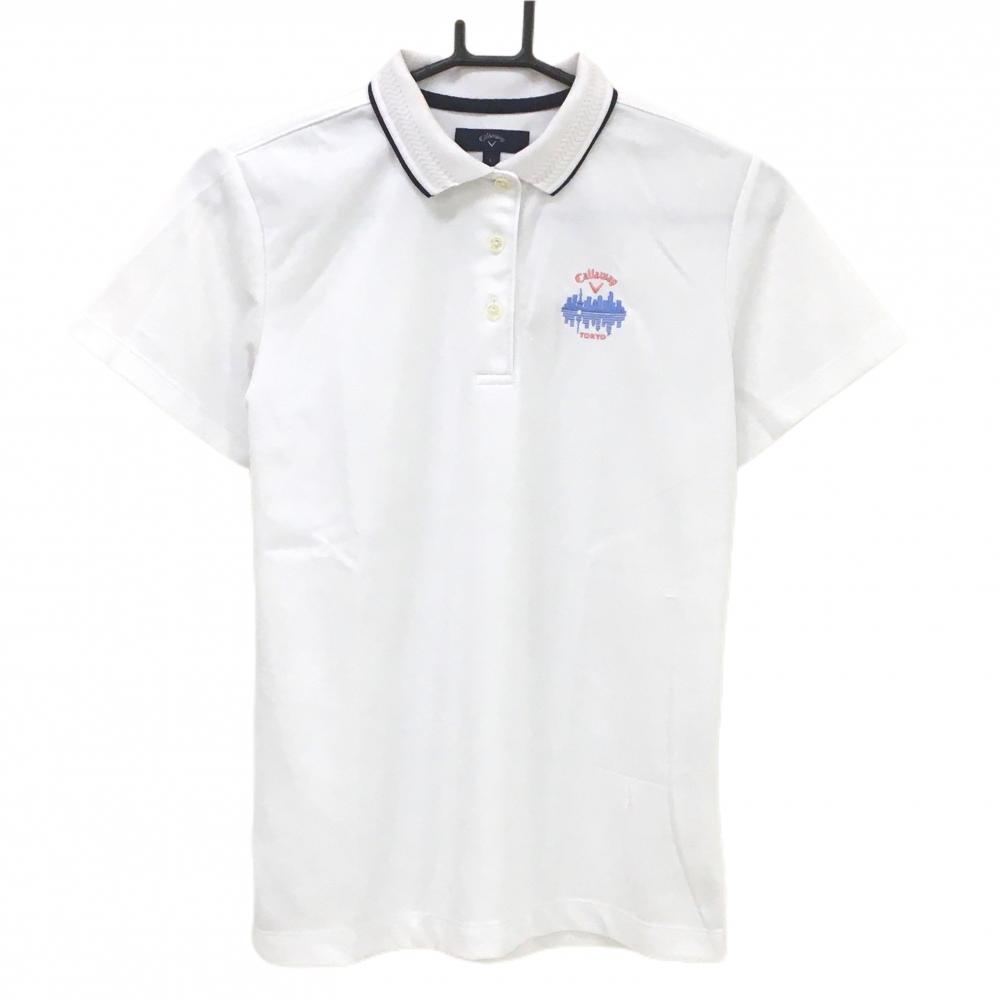 キャロウェイ 半袖ポロシャツ 白 胸ロゴ刺しゅう レディース L ゴルフウェア Callaway