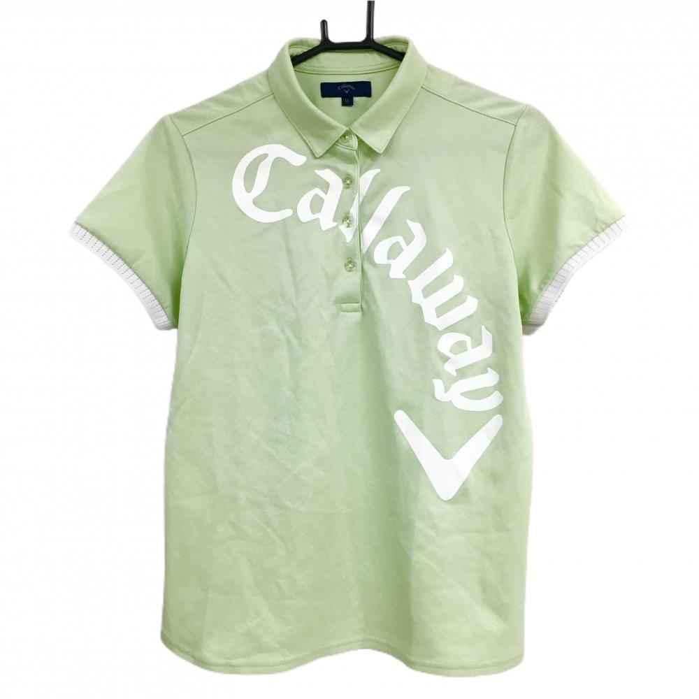 【美品】キャロウェイ 半袖ポロシャツ ライトグリーン×白 ビッグロゴ  レディース LL ゴルフウェア Callaway