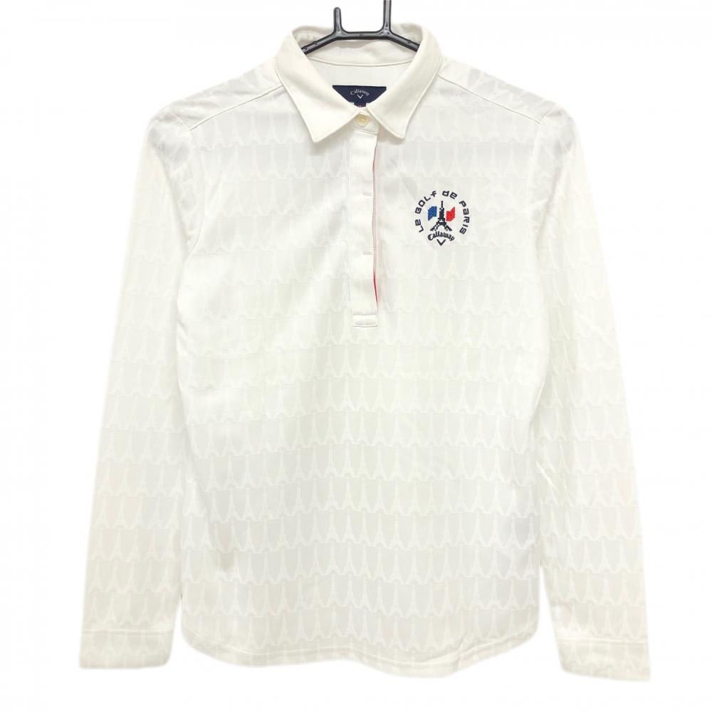 キャロウェイ 長袖ポロシャツ 白 エッフェル塔 総柄  レディース M ゴルフウェア Callaway