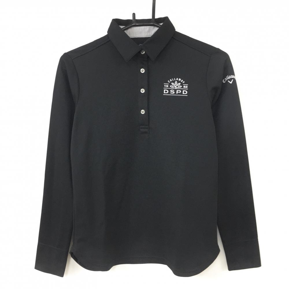 Callaway キャロウェイ 長袖ポロシャツ 黒×白 シンプル ロゴ刺しゅう  レディース S ゴルフウェア