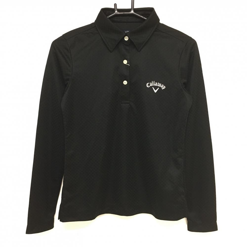 【新品】キャロウェイ 長袖ポロシャツ 黒 地模様 ブロックチェック UVCUT レディース M ゴルフウェア Callaway 画像