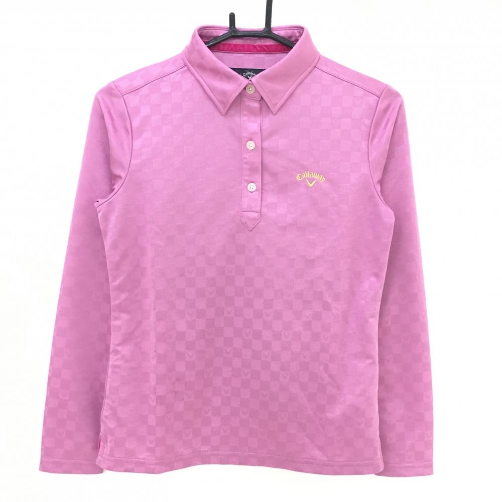 【超美品】キャロウェイ 長袖ポロシャツ ピンク ブロックチェック地模様 レディース M ゴルフウェア Callaway 画像