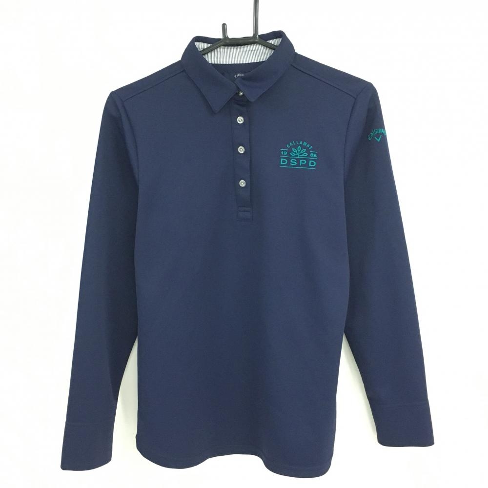 キャロウェイ 長袖ポロシャツ ネイビー ロゴグリーン  レディース LL ゴルフウェア Callaway