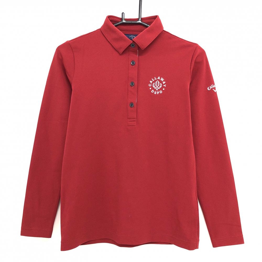 【超美品】キャロウェイ 長袖ポロシャツ ダークレッド ロゴ刺しゅう  レディース M ゴルフウェア Callaway