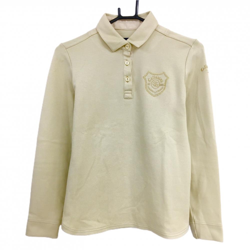 キャロウェイ 長袖ポロシャツ ベージュ ゴールドロゴ レディース M ゴルフウェア Callaway