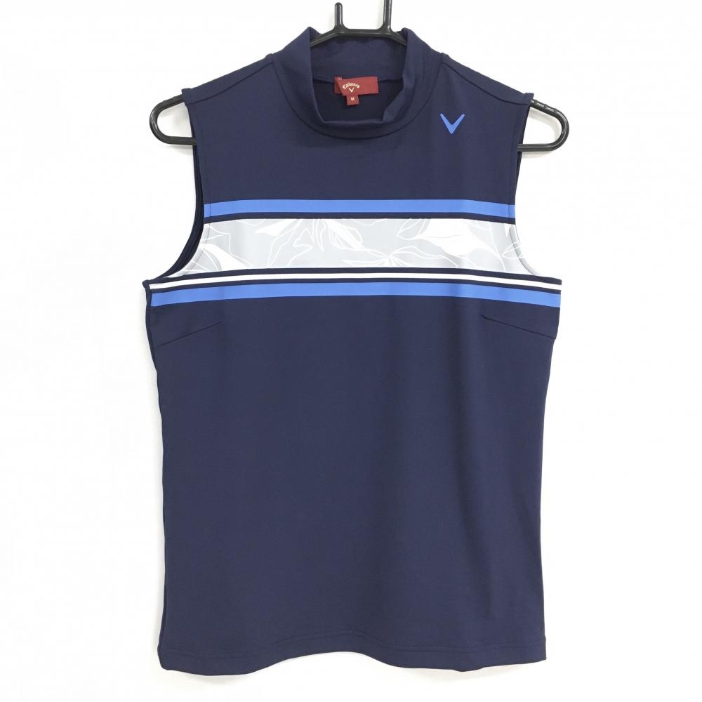 【超美品】キャロウェイレッドレーベル ノースリーブハイネックシャツ ネイビー×グレー 胸プリント  レディース M ゴルフウェア Callaway