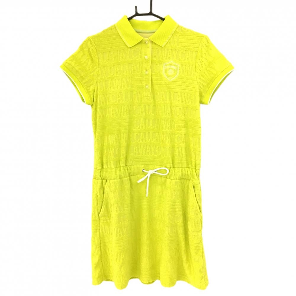 キャロウェイ 半袖ポロワンピース ライトグリーン パイル地 ロゴ総柄 レディース L ゴルフウェア 2023年モデル Callaway