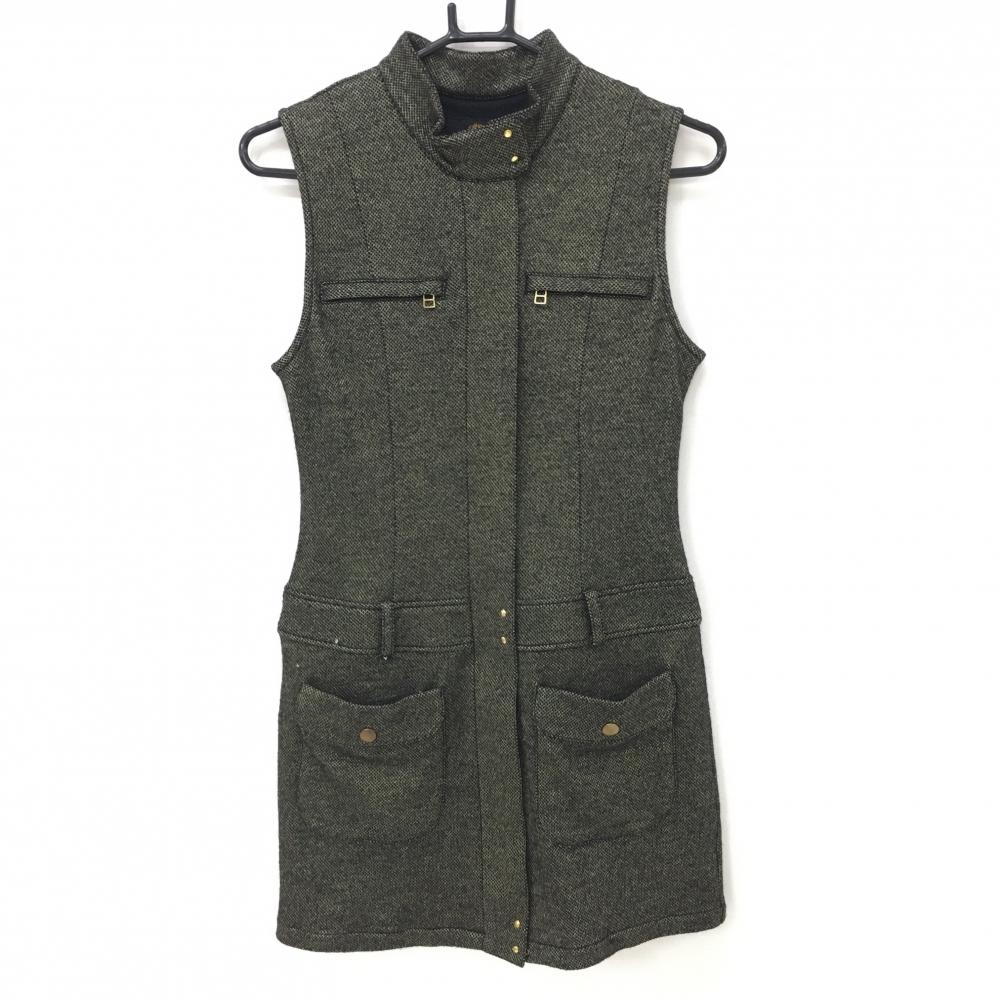 キャロウェイ ノースリーブワンピース 黒×ゴールド ダイヤ調 ウール混  レディース M ゴルフウェア Callaway