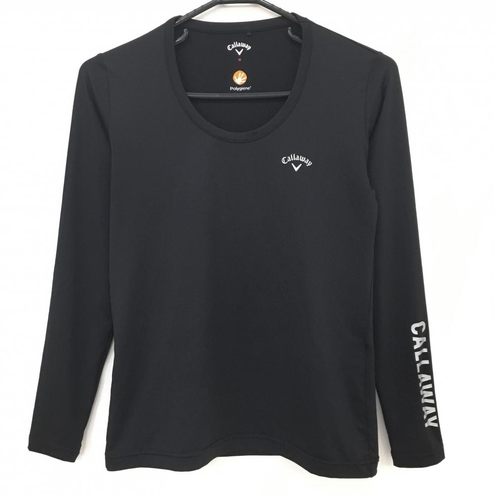【超美品】キャロウェイ インナーシャツ 黒 ロゴプリント ストレッチ レディース M ゴルフウェア Callaway