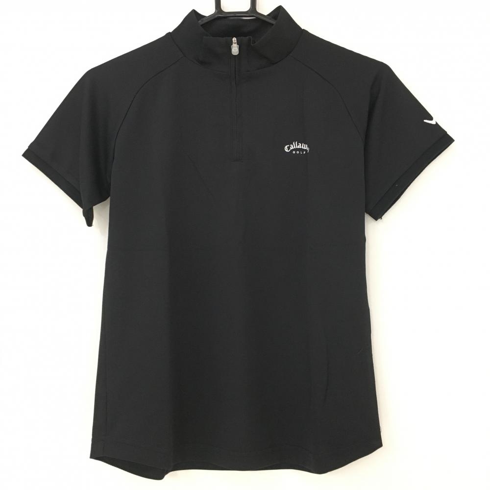 キャロウェイ 半袖ハイネックシャツ 黒 ハーフジップ ロゴ刺しゅう  レディース M ゴルフウェア Callaway 画像