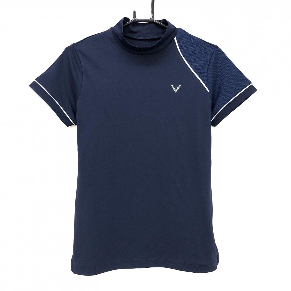 【新品】キャロウェイ レッドレーベル 半袖ハイネックシャツ ネイビー×ライトグレー 袖メッシュ切替 レディース M ゴルフウェア Callaway