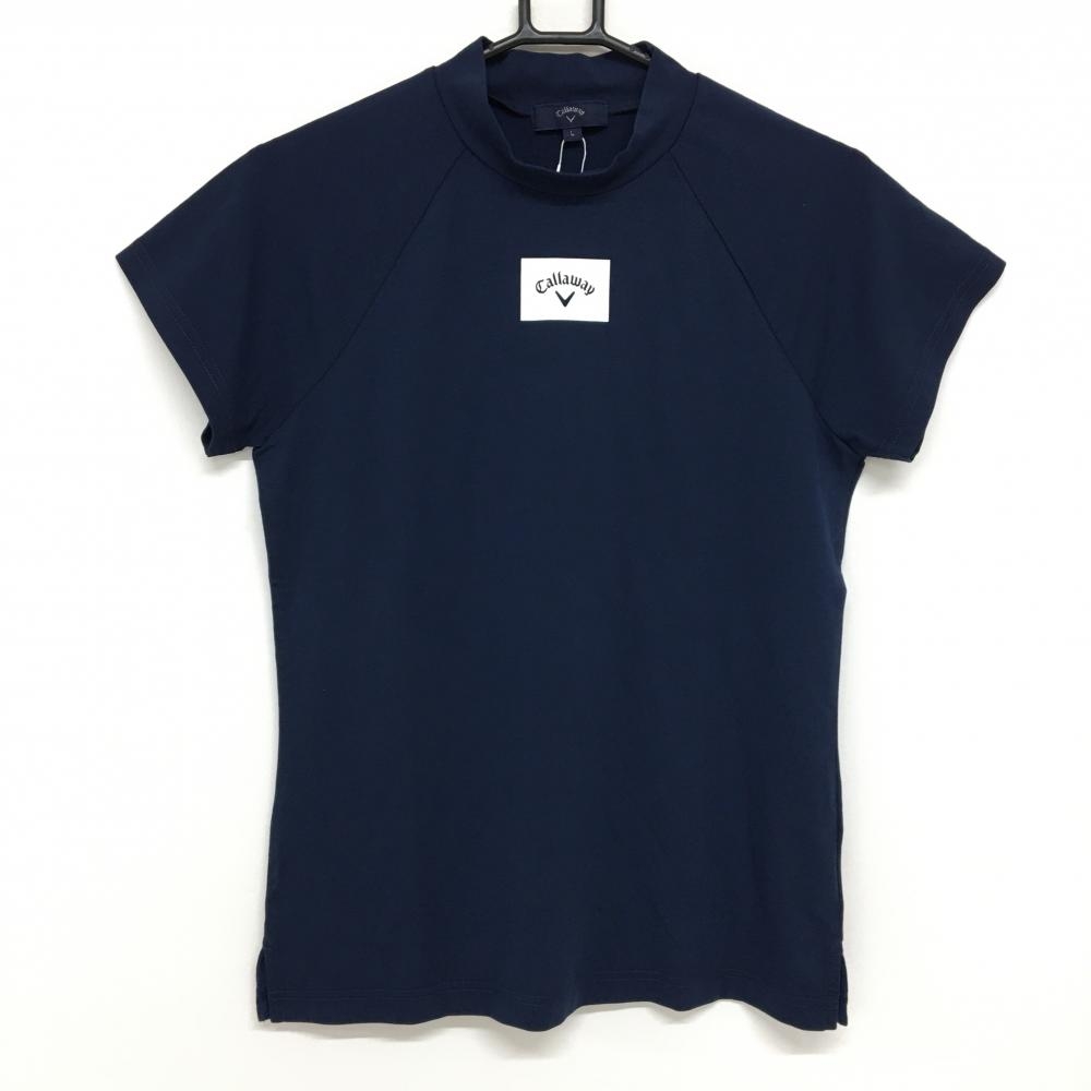 【新品】キャロウェイ 半袖ハイネックシャツ ネイビー ロゴ白 ストレッチ レディース L ゴルフウェア Callaway